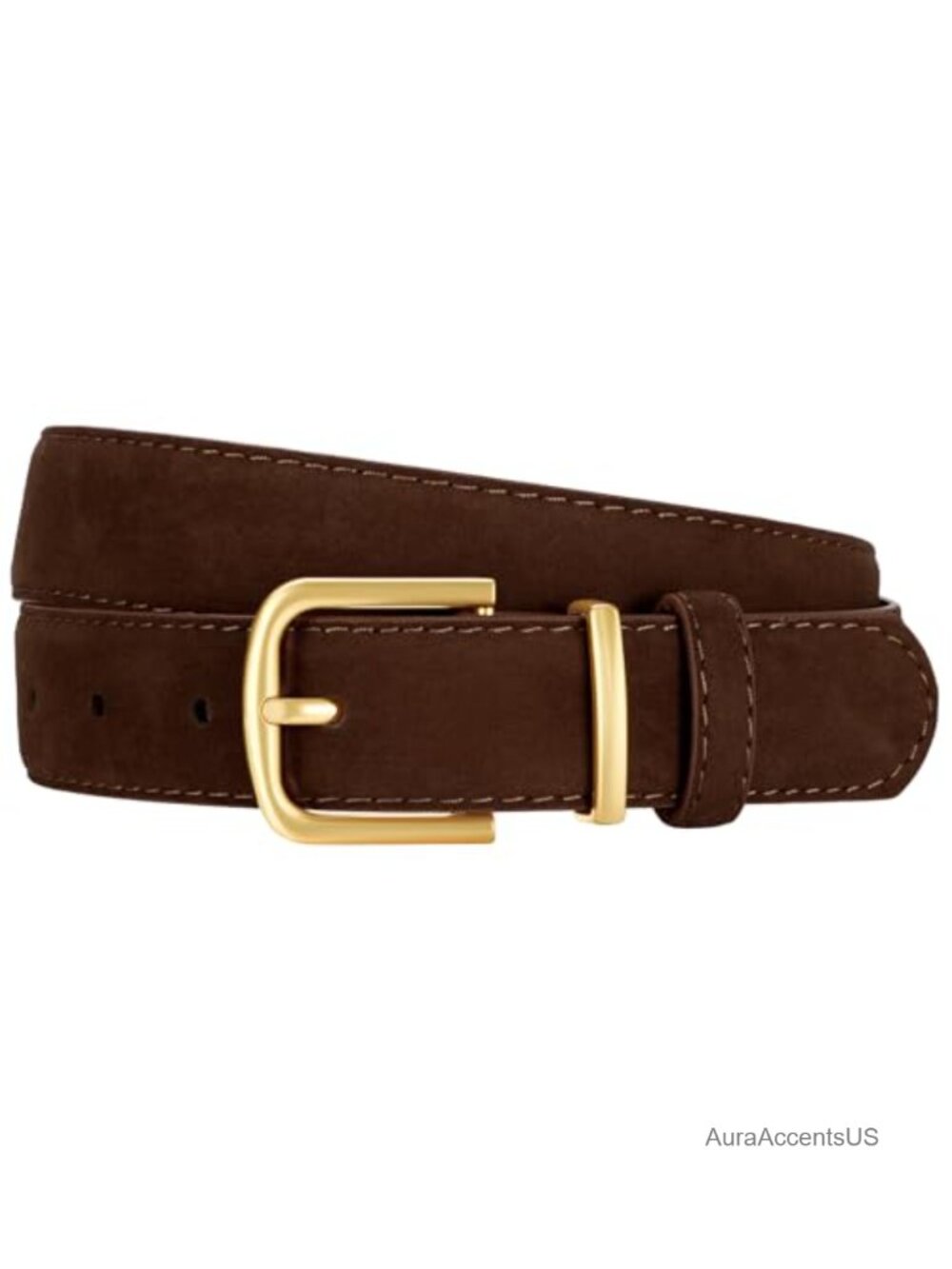 Women Suede Belt with Gold Buckle, Versatile Waist Belt for Jeans & Dresses